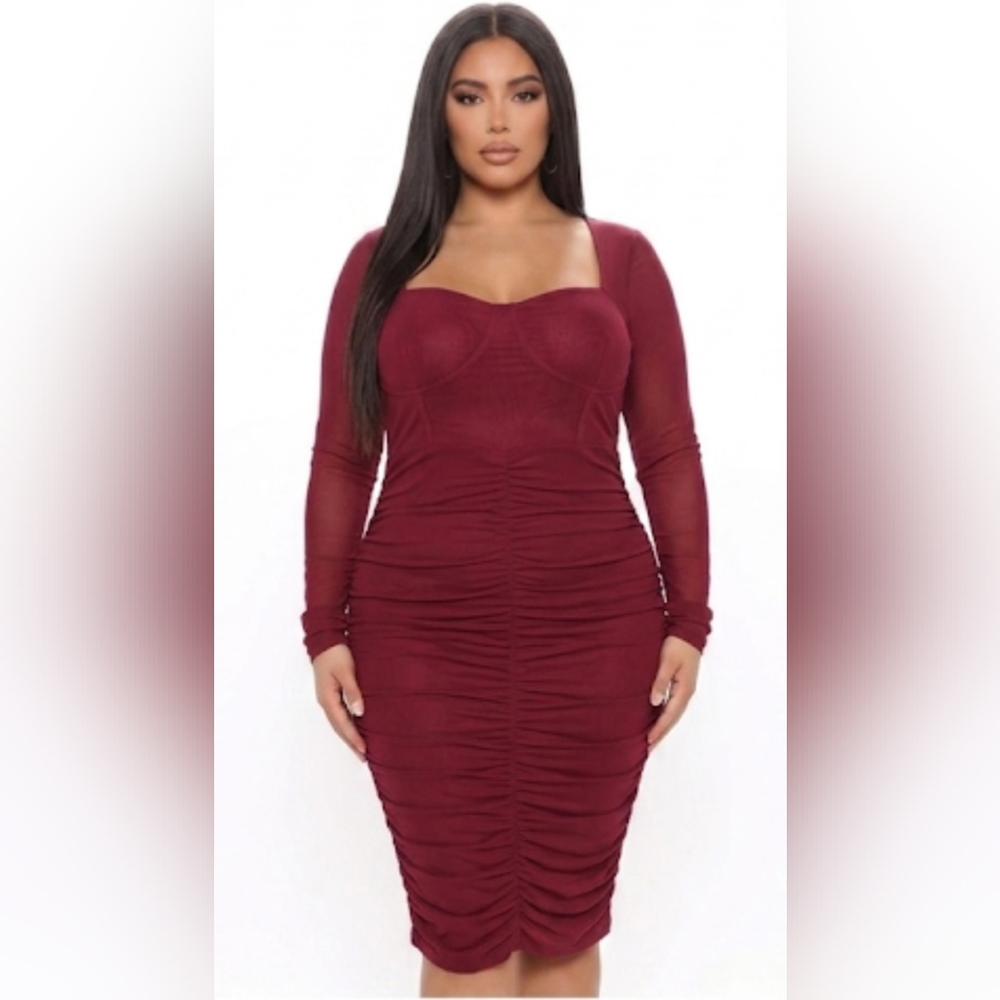 Fashion Nova Burgundy Long Sleeve Dress size:1X